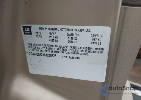 2005 Buick Lacrosse Cx from USA, damaged, VIN 2G4WC562151238325